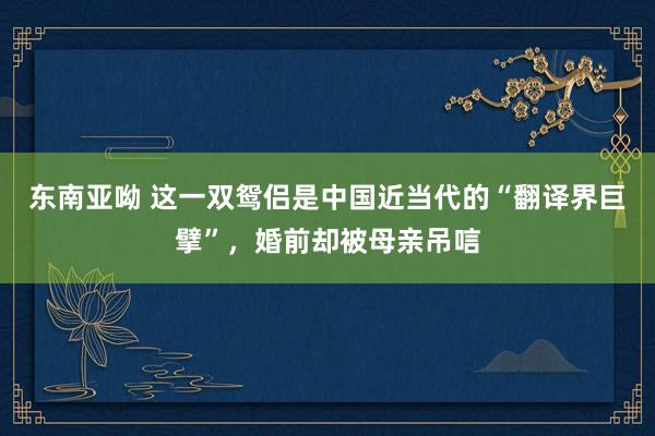 东南亚呦 这一双鸳侣是中国近当代的“翻译界巨擘”，婚前却被母亲吊唁