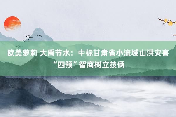 欧美萝莉 大禹节水：中标甘肃省小流域山洪灾害“四预”智商树立技俩